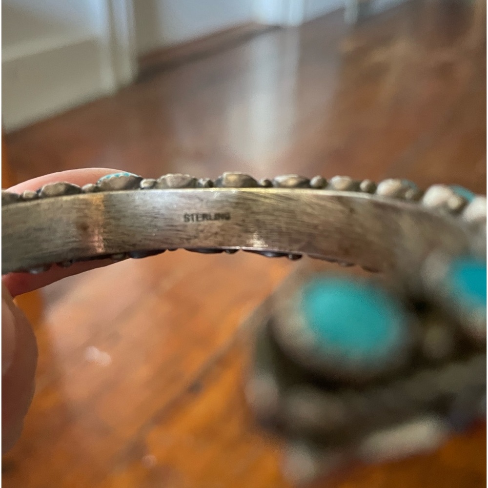 Brown & blue turquoise slender fit sterling silver heavy Sante Fe